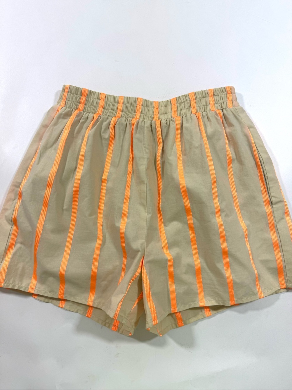 English Factory Tape Stripe Stretch Cotton Shorts Beige Neon Orange
